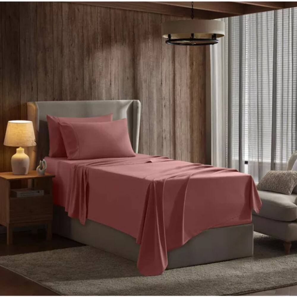 Nestl Extra Deep Pocket 4 PC Twin Size Sheets & Pillowcases - Pink Clay